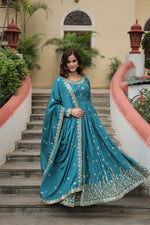 Thumbnail for Aastha Fashion Blue Chinon Sequins Embroidered work Party Wear Designer Gown