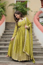 Thumbnail for Aastha Fashion Pista Chinon Sequins Embroidered work Party Wear Designer Gown
