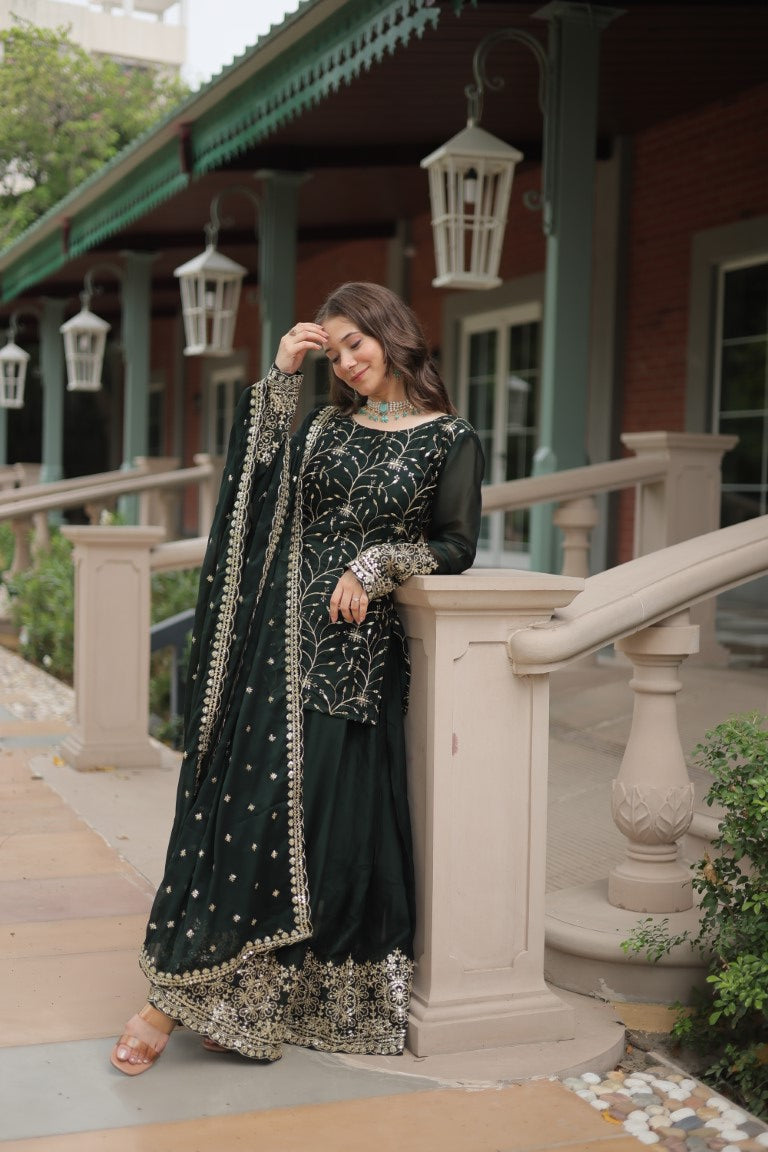Aastha Fashion GreenRangoli Silk Sequins & Thread Embroidered work Party Wear Designer Suit - Distacart