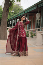 Thumbnail for Aastha Fashion Maroon Rangoli Silk Sequins & Thread Embroidered work Party Wear Designer Suit - Distacart