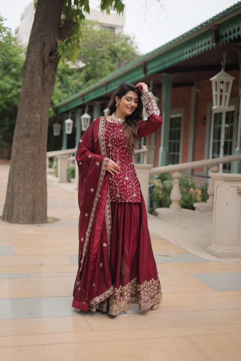 Aastha Fashion Maroon Rangoli Silk Sequins & Thread Embroidered work Party Wear Designer Suit - Distacart