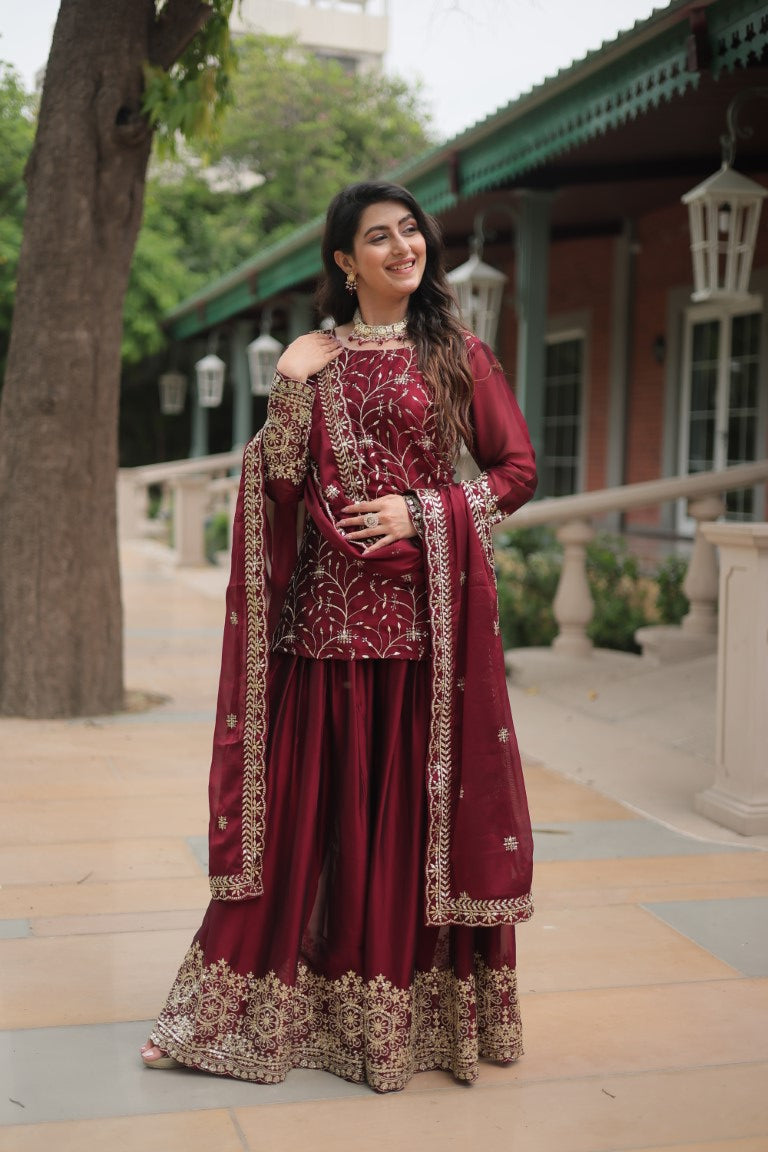 Aastha Fashion Maroon Rangoli Silk Sequins & Thread Embroidered work Party Wear Designer Suit - Distacart