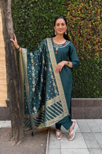 Thumbnail for Aastha Fashion RamaGreen Roman Silk Hand Work Festival Wear Suit - Distacart