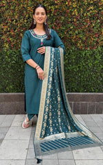 Thumbnail for Aastha Fashion RamaGreen Roman Silk Hand Work Festival Wear Suit - Distacart