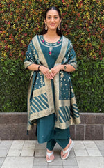 Thumbnail for Aastha Fashion RamaGreen Roman Silk Hand Work Festival Wear Suit - Distacart