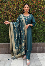 Thumbnail for Aastha Fashion RamaGreen Roman Silk Hand Work Festival Wear Suit - Distacart