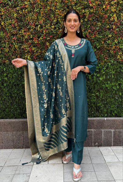 Aastha Fashion RamaGreen Roman Silk Hand Work Festival Wear Suit - Distacart