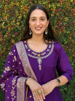 Thumbnail for Aastha Fashion Purple Roman Silk Hand Work Festival Wear Suit - Distacart
