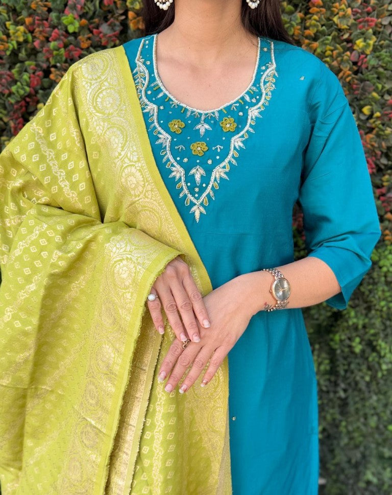 Aastha Fashion Rama Roman Silk Hand Work Festival Wear Suit - Distacart