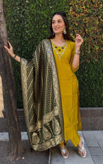 Thumbnail for Aastha Fashion Yellow Roman Silk Hand Work Festival Wear Suit