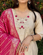 Thumbnail for Aastha Fashion Cream Roman Silk Hand Work Festival Wear Suit - Distacart