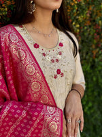 Thumbnail for Aastha Fashion Cream Roman Silk Hand Work Festival Wear Suit - Distacart