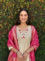 Thumbnail for Aastha Fashion Cream Roman Silk Hand Work Festival Wear Suit - Distacart