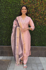 Thumbnail for Aastha Fashion Peach Roman Silk Hand Work Festival Wear Suit - Distacart