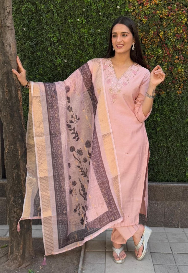 Aastha Fashion Peach Roman Silk Hand Work Festival Wear Suit - Distacart