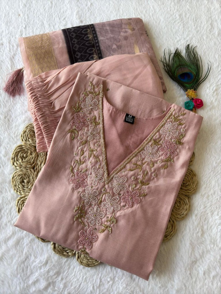 Aastha Fashion Peach Roman Silk Hand Work Festival Wear Suit - Distacart