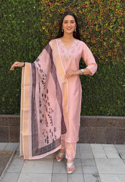 Aastha Fashion Peach Roman Silk Hand Work Festival Wear Suit - Distacart