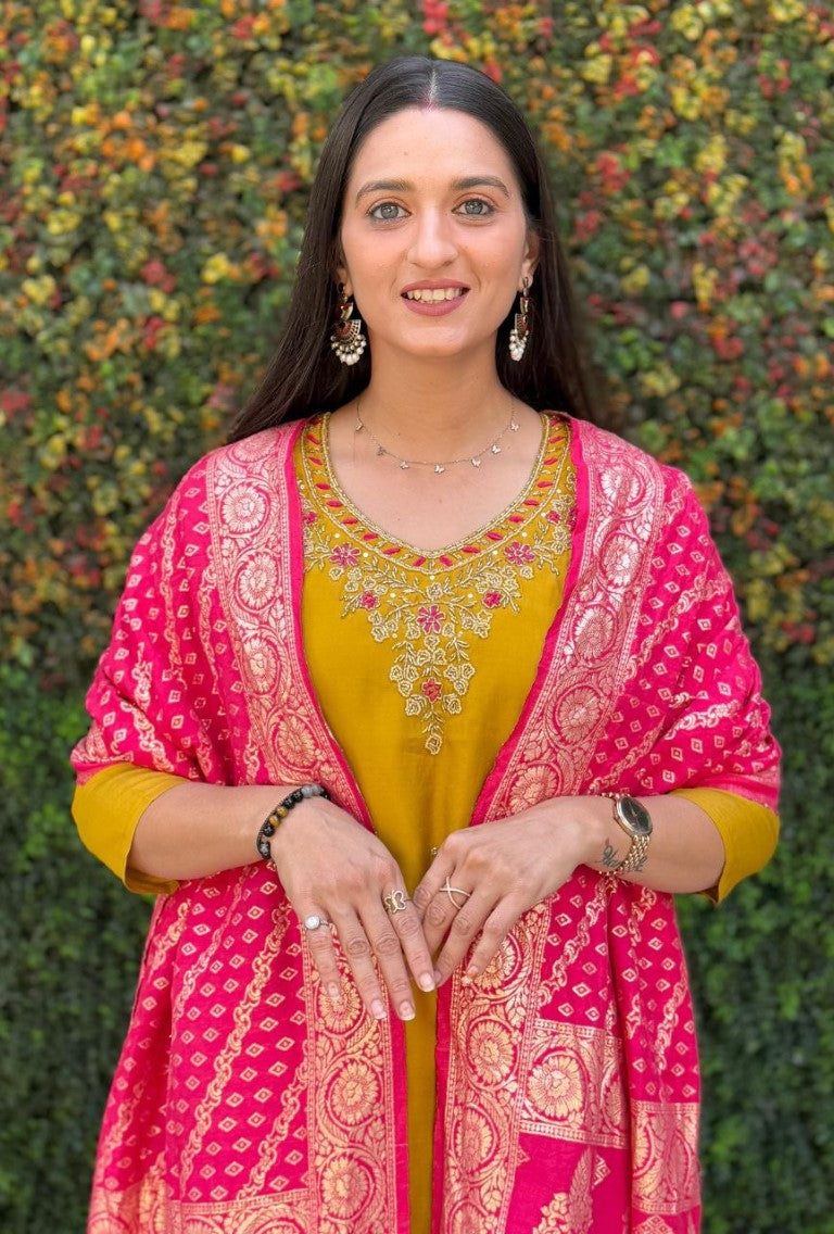 Aastha Fashion Yellow Roman Silk Hand Work Festival Wear Suit - Distacart
