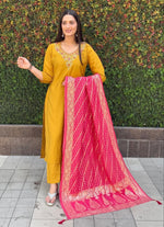 Thumbnail for Aastha Fashion Yellow Roman Silk Hand Work Festival Wear Suit - Distacart