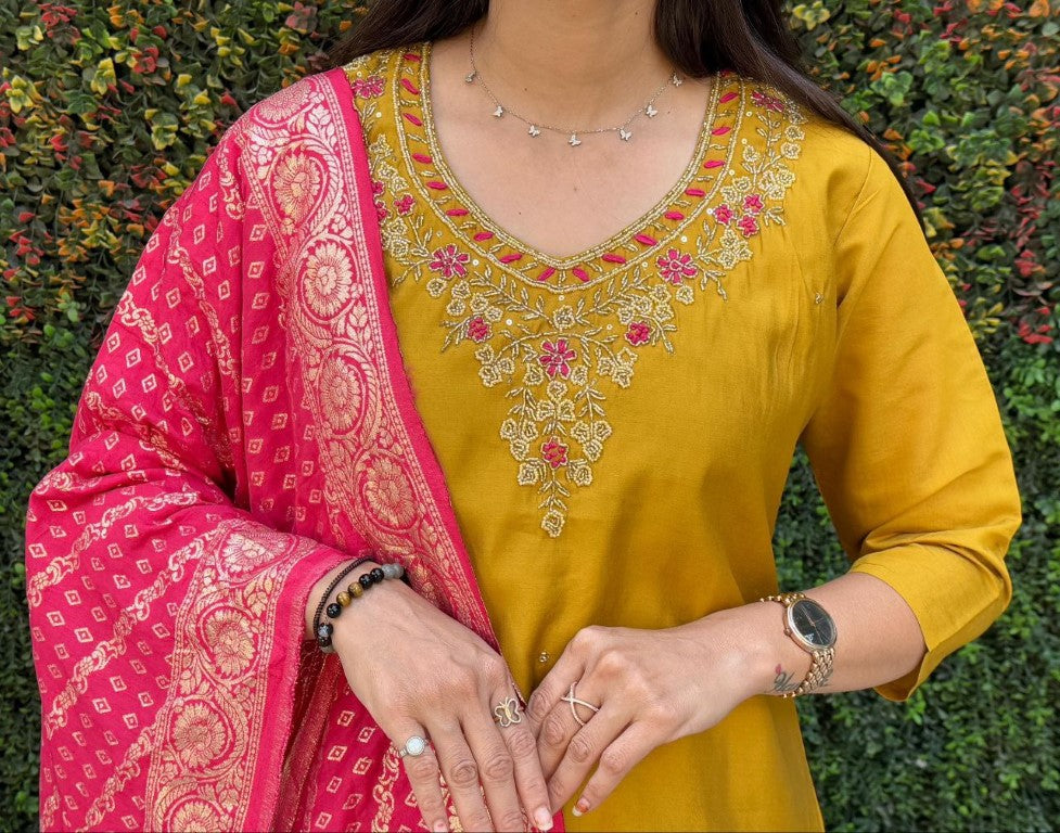 Aastha Fashion Yellow Roman Silk Hand Work Festival Wear Suit - Distacart