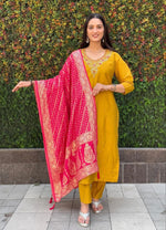 Thumbnail for Aastha Fashion Yellow Roman Silk Hand Work Festival Wear Suit - Distacart