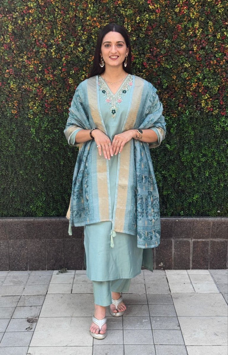 Aastha Fashion C-Green Roman Silk Hand Work Festival Wear Suit - Distacart