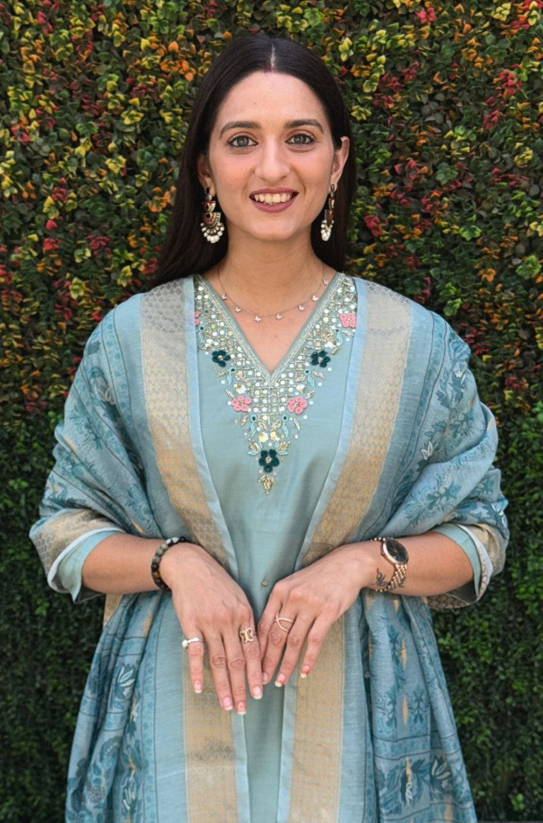 Aastha Fashion C-Green Roman Silk Hand Work Festival Wear Suit - Distacart