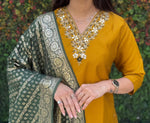 Thumbnail for Aastha Fashion Mustard Yellow Roman Silk Hand Work Festival Wear Suit - Distacart