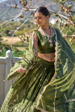 Thumbnail for Aastha Fashion Mehendi Heavy Chinon Embroidery Thread And Zari Work Lehenga Choli