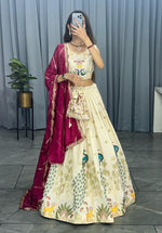 Thumbnail for Aastha Fashion Cream 100% Pure Cotton Rich Embroidery Thread And Foil Zari Work Lehenga Choli
