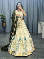 Thumbnail for Aastha Fashion Cream 100% Pure Cotton Rich Embroidery Thread And Foil Zari Work Lehenga Choli