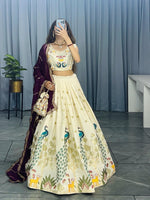 Thumbnail for Aastha Fashion Cream 100% Pure Cotton Rich Embroidery Thread And Foil Zari Work Lehenga Choli