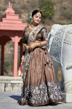 Thumbnail for Aastha Fashion Choco Pure Manipuri Silk Fully Printed With Contrast Border Lehenga Choli