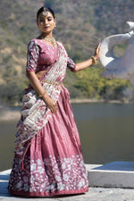 Thumbnail for Aastha Fashion Deep Pink Pure Manipuri Silk Fully Printed With Contrast Border Lehenga Choli
