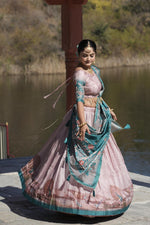 Thumbnail for Aastha Fashion Pink Pure Manipuri Silk Fully Printed With Contrast Border Lehenga Choli
