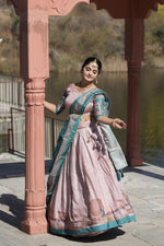 Thumbnail for Aastha Fashion Pink Pure Manipuri Silk Fully Printed With Contrast Border Lehenga Choli
