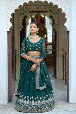 Thumbnail for Aastha Fashion Green Heavy Georgette Rich Embroidery With Sequence Work Lehenga Choli