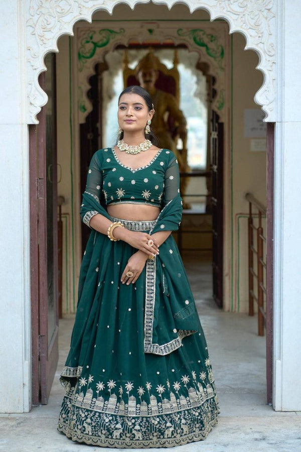 Aastha Fashion Green Heavy Georgette Rich Embroidery With Sequence Work Lehenga Choli