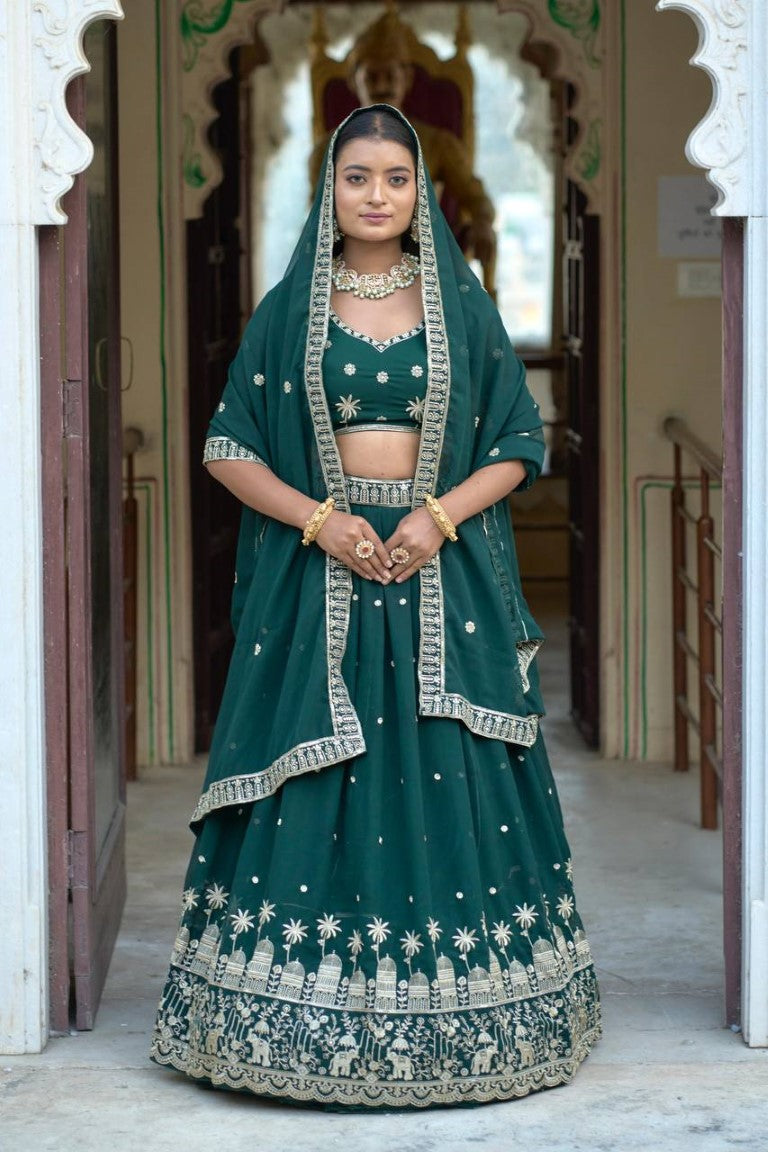 Aastha Fashion Green Heavy Georgette Rich Embroidery With Sequence Work Lehenga Choli