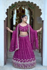 Thumbnail for Aastha Fashion Wine Heavy Georgette Rich Embroidery With Sequence Work Lehenga Choli