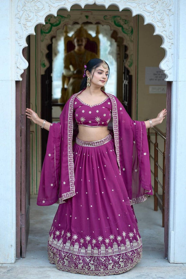 Aastha Fashion Wine Heavy Georgette Rich Embroidery With Sequence Work Lehenga Choli