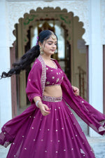 Thumbnail for Aastha Fashion Wine Heavy Georgette Rich Embroidery With Sequence Work Lehenga Choli