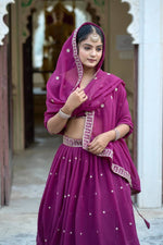 Thumbnail for Aastha Fashion Wine Heavy Georgette Rich Embroidery With Sequence Work Lehenga Choli