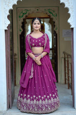 Thumbnail for Aastha Fashion Wine Heavy Georgette Rich Embroidery With Sequence Work Lehenga Choli