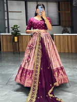 Thumbnail for Aastha Fashion Wine Soft Dola Silk Fully Printed With Contrast Foil Work Border Lehenga Choli