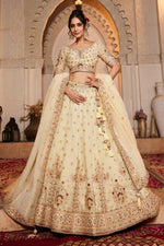Thumbnail for Aastha Fashion Cream Tissue Embroidery Lehenga Choli