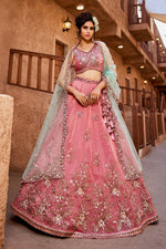 Thumbnail for Aastha Fashion Pink Tissue Embroidery Lehenga Choli