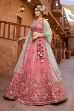 Thumbnail for Aastha Fashion Pink Tissue Embroidery Lehenga Choli