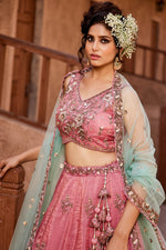 Thumbnail for Aastha Fashion Pink Tissue Embroidery Lehenga Choli