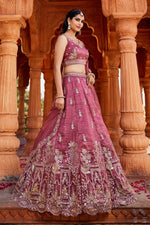 Thumbnail for Aastha Fashion Pink Tissue Embroidery Lehenga Choli